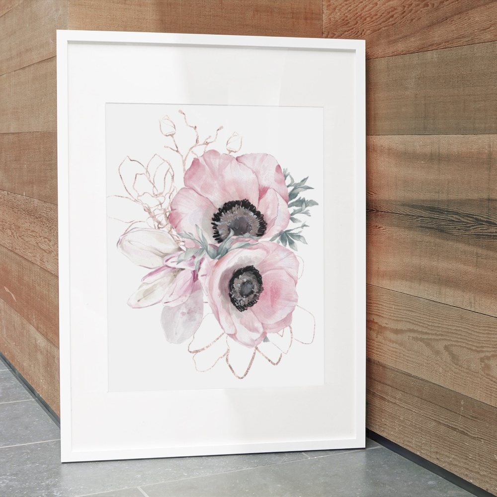 Wall Art Watercolor Pink Flowers Print Unframed - Picture 8 of 10